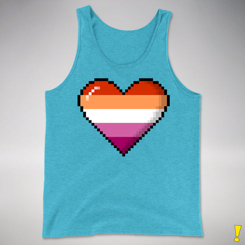 Lesbian Pride 8-Bit Pixel Heart Premium Tank Top - Aqua Triblend