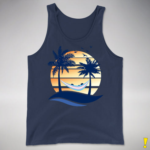 Transgender Pride Hammock Summer Beach Sunset Premium Tank Top - Navy