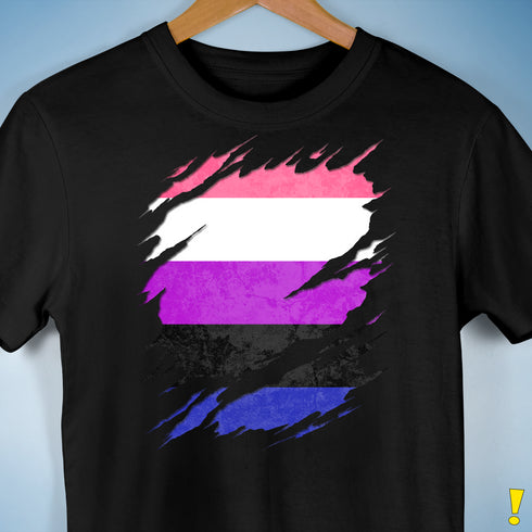 Genderfluid Pride Flag Ripped Reveal Premium Unisex T-Shirt - Black