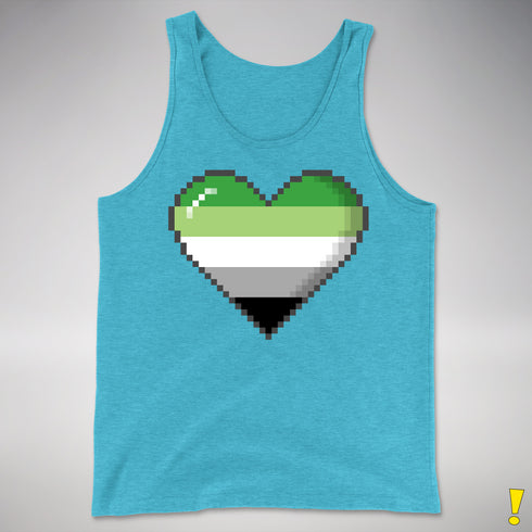 Aromantic Pride 8-Bit Pixel Heart Premium Tank Top - Aqua Triblend