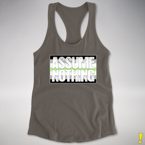 Assume Nothing Agender Pride Flag Racerback Tank - Dark Grey