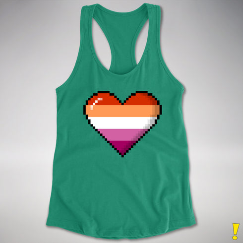 Lesbian Pride 8-Bit Pixel Heart Racerback Tank - Kelly Green