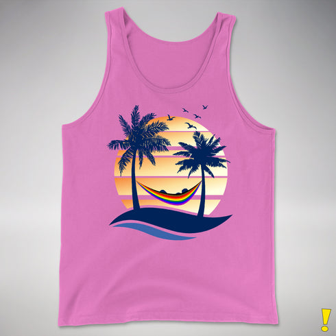 Philly LGBTQ Pride Hammock Summer Beach Sunset Premium Tank Top - Neon Pink