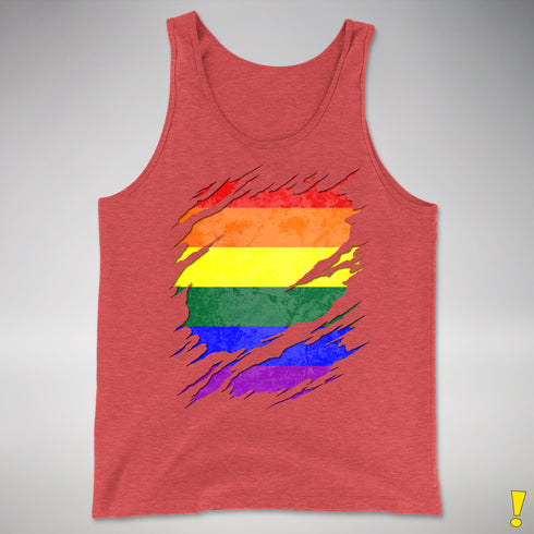 LGBTQ Pride Flag Ripped Reveal Premium Tank Top - Red Triblend
