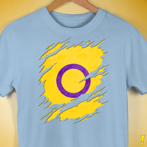 Intersex Pride Flag Ripped Reveal Premium Unisex T-Shirt - Baby Blue