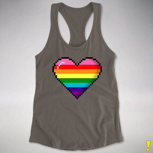 Gilbert Baker Original LGBTQ Gay Rainbow Pride 8-Bit Pixel Heart - Dark Grey