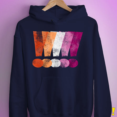 Distressed Lesbian Pride Graphic Exclamation Points Hoodie - Navy