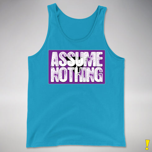 Assume Nothing Lesbian Labrys Pride Flag Premium Tank Top - Neon Blue