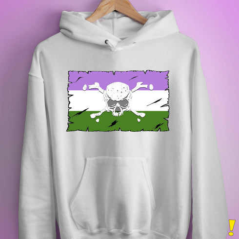 Genderqueer Pride Pirate Flag Hoodie - White