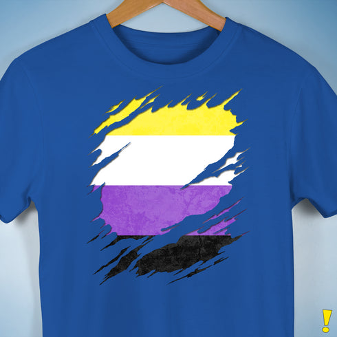 Nonbinary Pride Flag Ripped Reveal Premium Unisex T-Shirt - Royal Blue