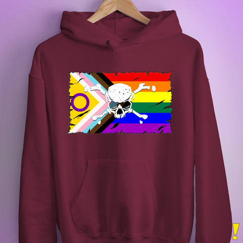 Intersex Inclusive Progress Pride Pirate Flag Hoodie - Maroon