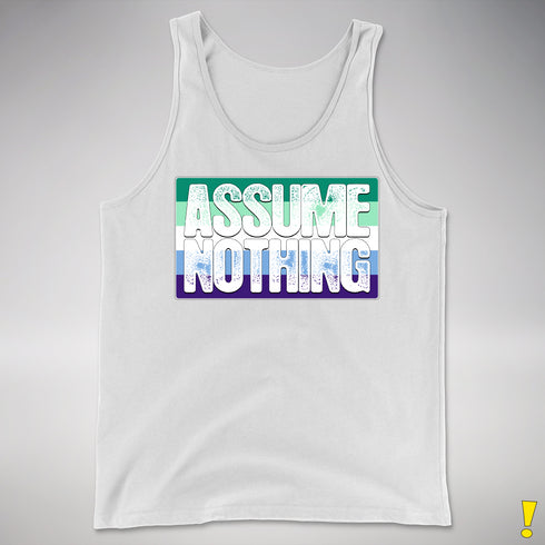 Assume Nothing Gay Male Pride Flag Premium Tank Top - White
