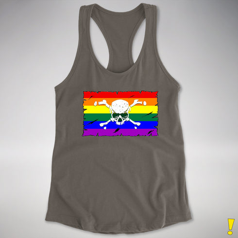 LGBTQ Rainbow Pride Pirate Flag Racerback Tank - Dark Grey
