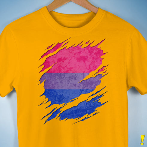Bisexual Pride Flag Ripped Reveal Premium Unisex T-Shirt - Gold