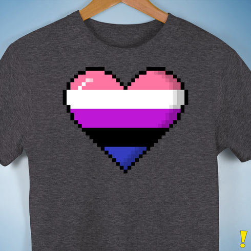 Genderfluid Pride 8-Bit Pixel Heart Premium Unisex T-Shirt - Dark Grey Heather