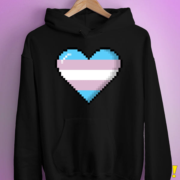 Transgender Pride 8-Bit Pixel Heart Hoodie - Black