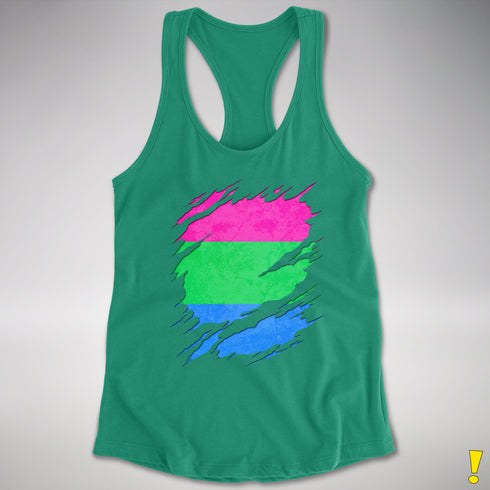 Polysexual Pride Flag Ripped Reveal Racerback Tank - Kelly Green
