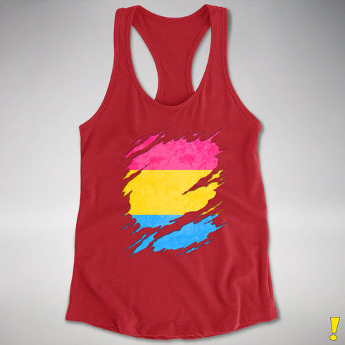 Pansexual Pride Flag Ripped Reveal Racerback Tank - Red