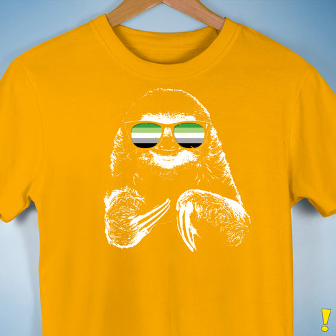 Pride Sloth Aromantic Flag Sunglasses Premium Unisex T-Shirt - Gold