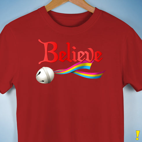 Believe Pansexual Pride Jingle Bell Premium Unisex T-Shirt - Red