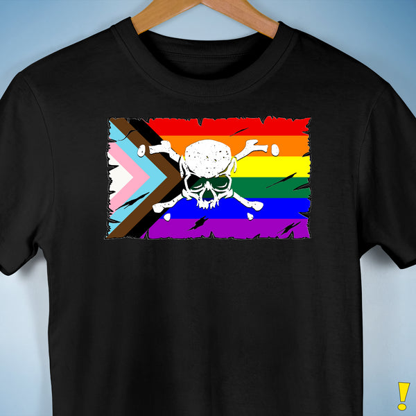 LGBTQ Progress Pride Pirate Flag Premium Unisex T-Shirt - Black