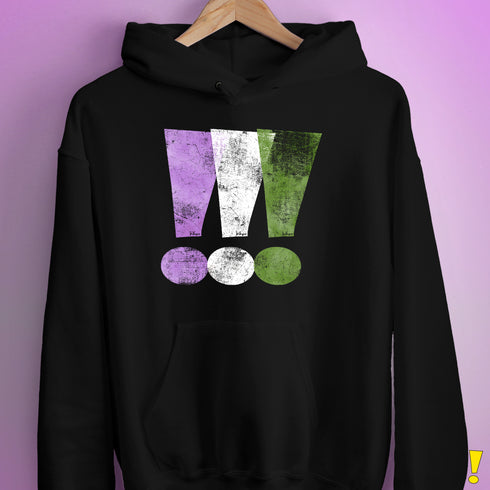 Genderqueer Pride Exclamation Points Hoodie - Black