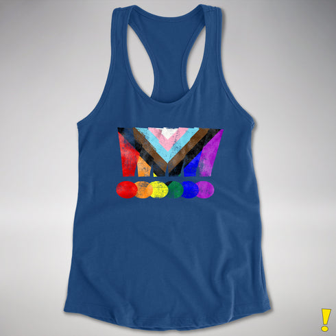 LGBTQ Progress Pride Grunge Exclamation Points Racerback Tank - Royal