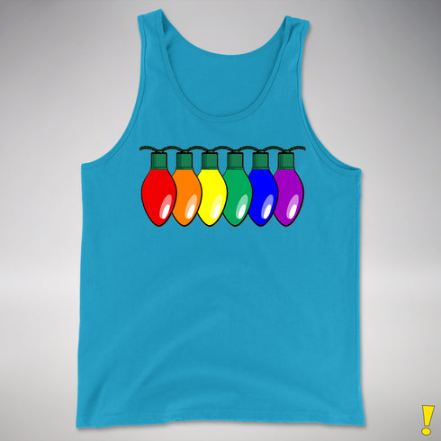 LGBTQ Pride Christmas Lights Premium Tank Top - Neon Blue