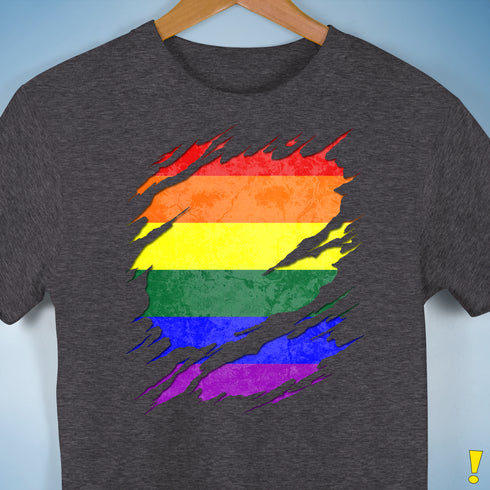 LGBTQ Pride Flag Ripped Reveal Premium Unisex T-Shirt - Dark Grey Heather