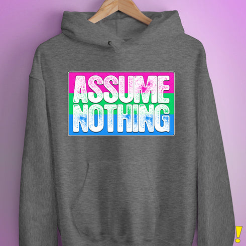 Assume Nothing Polysexual Pride Flag Hoodie - Grey Heather