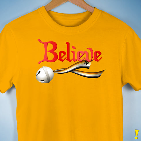 Believe Bear Pride Jingle Bell Premium Unisex T-Shirt - Gold