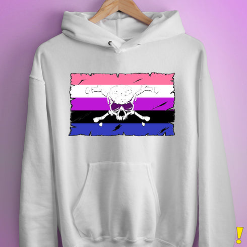 Genderfluid Pride Pirate Flag Hoodie - White