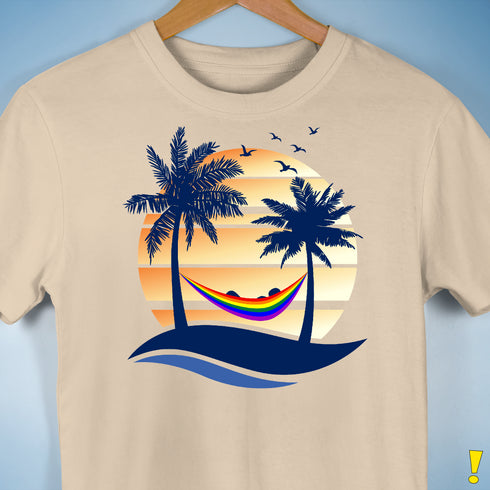 LGBTQ Pride Hammock Summer Beach Sunset Premium Unisex T-Shirt - Cream